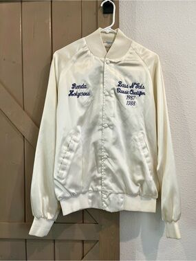 Classic Vintage Satin Bass Pro Fly Fishing Bomber Jacket with Embroidered Script